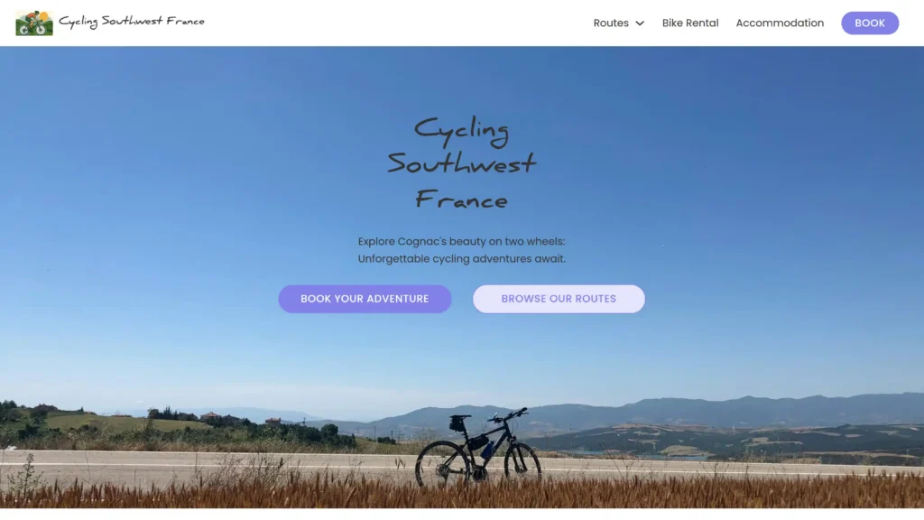 An image of the front page of cyclingsouthwestfrance.com