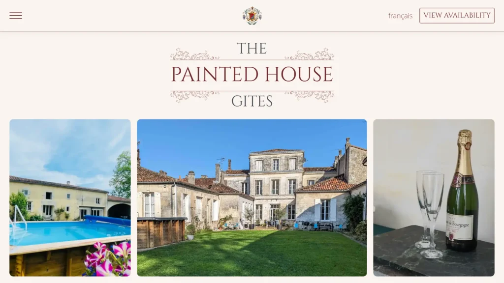 An image of the front page of thepaintedhousegites.com